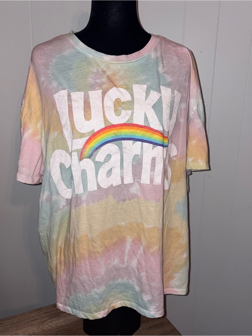 Lucky Charms Tie Dye Shirt Cereal Graphic Rainbow Logo Top Men’s XL